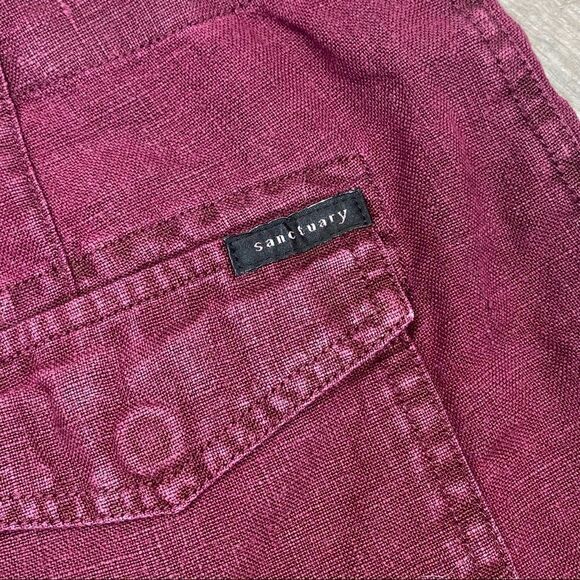 Sanctuary Linen Blend Raw Hem Shorts Maroon 26” Flat Front - Picture 4 of 9